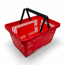 28L Red Retail Shopping Basket –Strong HDPE with Foldable Handles, Stackable