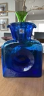 Vintage Blenko 384 Cobalt Blue Hand Blown Glass Double Spout Water Bottle 90’s