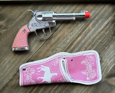 Vintage Leslie Henry Halco Diamond H Laramie Cap Gun Western Pink Handle Holster