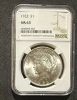 1922-S Peace Dollar NGC MS63 90% Silver MS 63