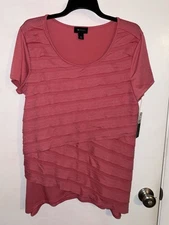 AB Studio Shirt Women's XL Corral Short Sleeve Scoop Neck Tiered Stretch Top NWT