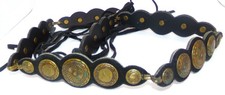 Vintage Concho belt on black leather backing w/black ties sz xl 34in waist
