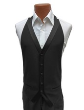 Men's Black Tuxedo Vest Open Back Adjustable Wool Satin Trim 5-Button Size 2XL