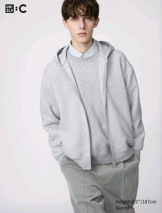 UNIQLO Oversized Full-Zip Hoodie Grey L