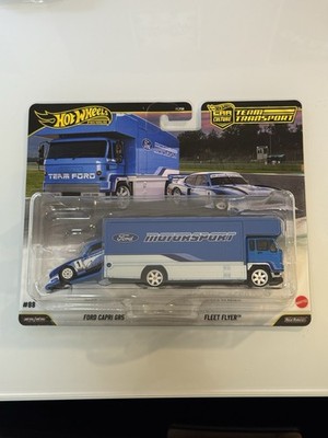 Hot Wheels Team Transport Ford Capri Gr5 & Fleet Flyer Die Cast set.