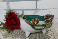 Jug Planter trinket dish Broken Look w Frog Vines  flowers Cottage Core