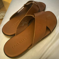 Cole Haan Men's Brown Leather Slide Sandals Slip-On Strap Comfort US 10
