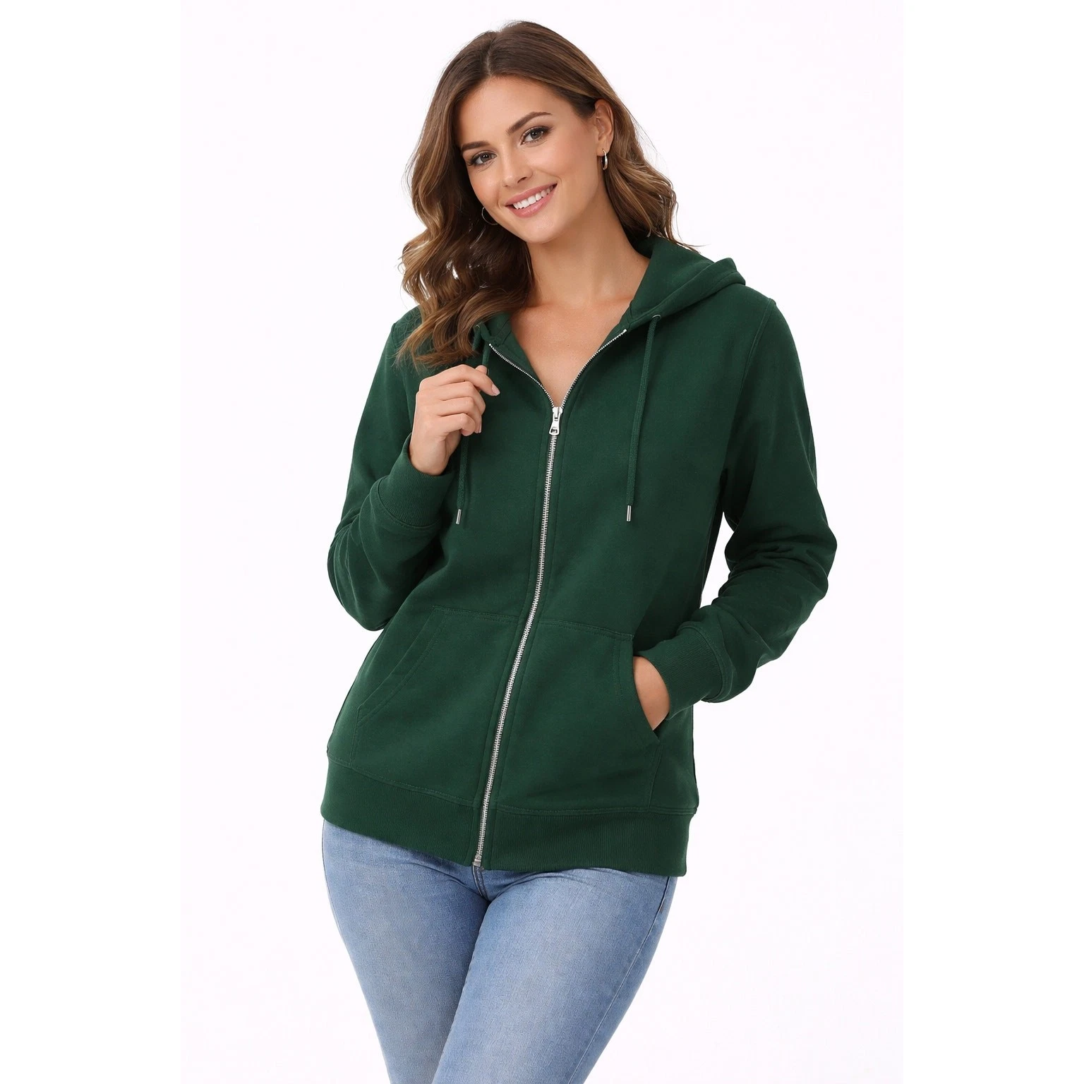 INC International Concepts Hoodie Womens Large Green Zip Full Up Sweatshirt