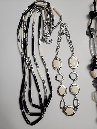 Lot Of 6 CHICOS Statement Long Necklaces, White Black Ivory Silvertone - Picture 2 of 4