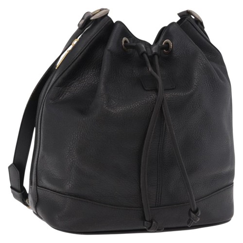 Burberrys Shoulder Bag Leather Black Gold Auth 184932
