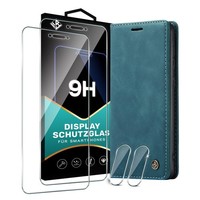 KlapphüLle FüR Samsung Galaxy A25 5G Handy Cover Blau 2X Display Kamera Glas