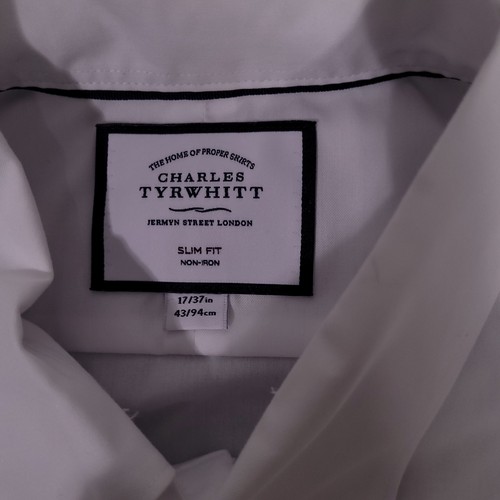 Charles Tyrwhitt Button Up Dress Shirt Men 17-37 Slim White Long Sleeve Non Iron - Picture 8 of 13
