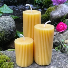 Striped Pillar Candle Set Natural Beeswax