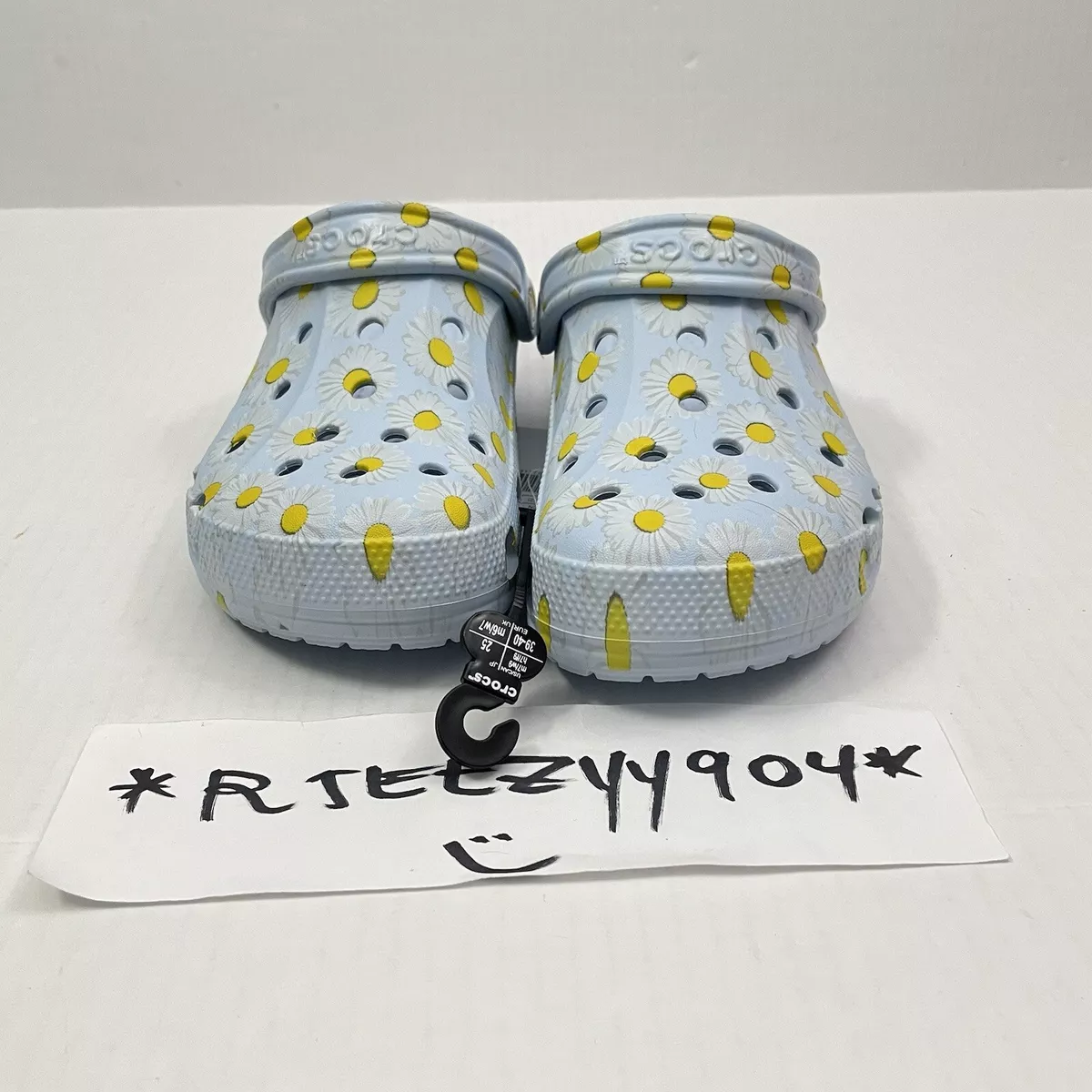 Mens Size 7 Womens Size 9 Crocs Sunflower Print Baya Clog Baby Blue