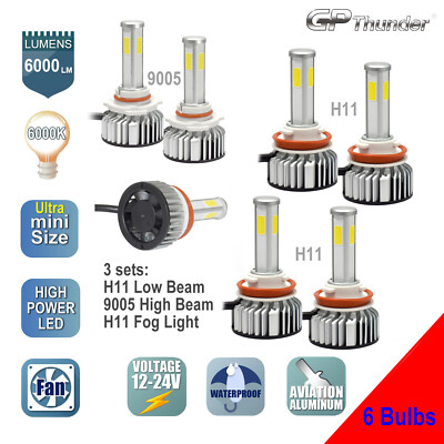 3Pair 9005 H11 H11 4-Side Shortest LED Headlight Low High Beams Light Bulb 6000K