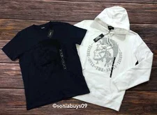 Diesel Men's S-Agnes Patch Sweatshirt & T-Diego FO Shirt Set, White/Black, M