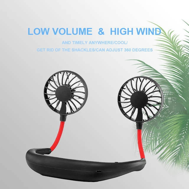 Portable USB Rechargeable Neckband Lazy Neck Hanging Dual Cooling Mini Fan USA - Image 4 of 4