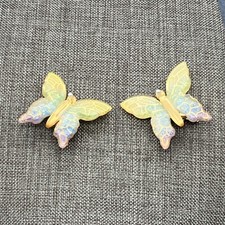 Two Butterfly Hair Clips 1.5 In Iridescent Gold Acrylic Alligator Back Retro 80s