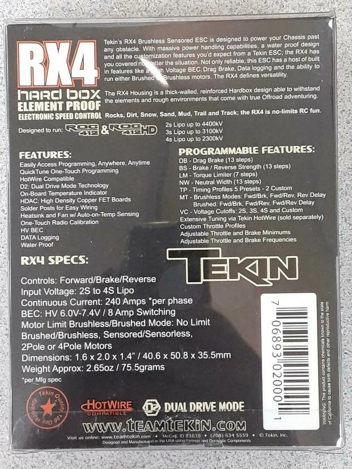 Tekin RX4 Hardbox Waterproof Sensored/Sensorless D2 Crawler ESC TT2000 Brand New - Image 2 of 2