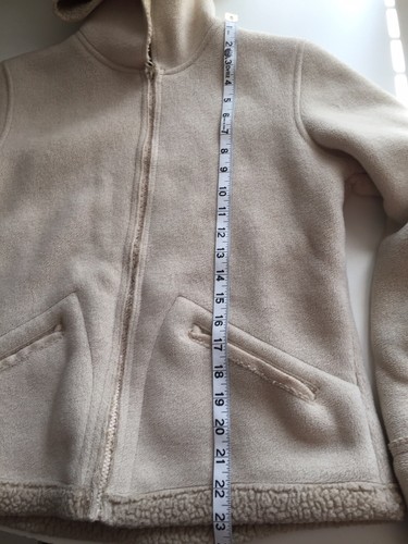 Old Navy Coat Size Medium Ladies Hoodie Beige Parka Fur 100 % Polyester Full Zip - Picture 10 of 12