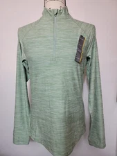 All In Motion Womens Long Sleeve 3/4 Zip Shirt Green Small