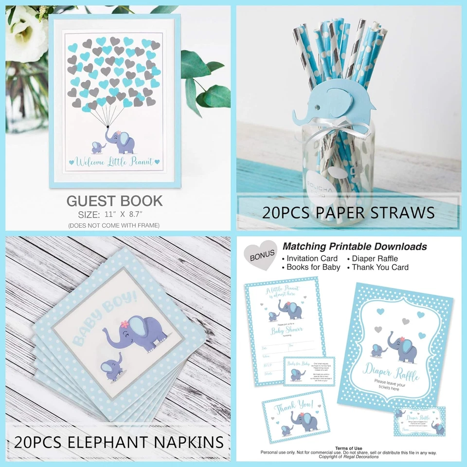 Kit de 697 piezas decoraciones de baby shower elefante azul para niño - It'S a BOY Pre-Str Foto 3 de 4