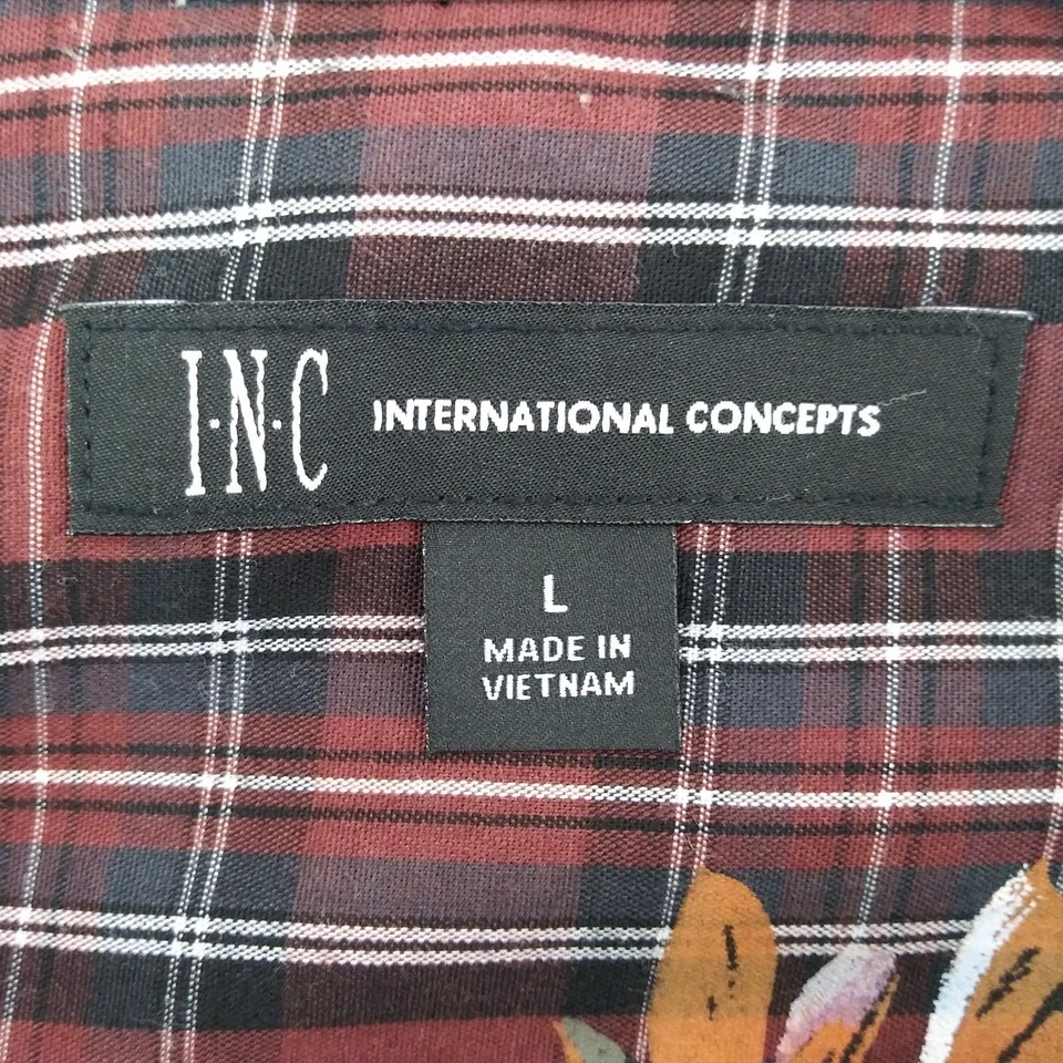 Camisa INC International Concepts Para Hombre L Roja Cuadros Floral Manga Larga Abotonada Foto 4 de 4