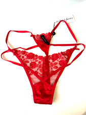 Victoria's Secret For Love  Lemons Rose Floral Red Lace Thong Panty XL NWT