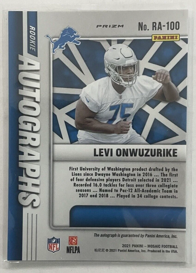2021 Panini Mosaic Rookie Autographs Levi Onwuzurike #RA-100 - Image 2 of 2
