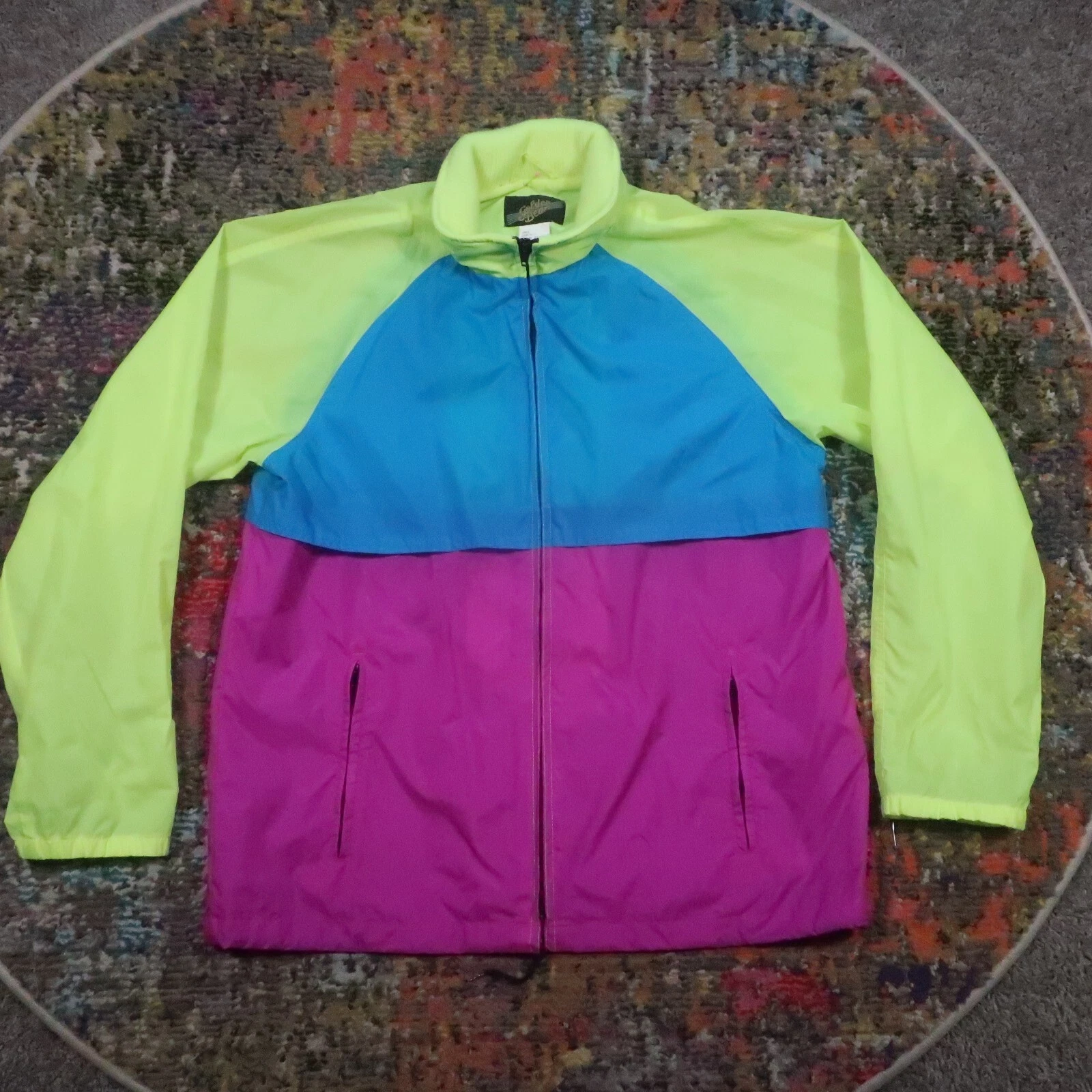 Vtg Color Block Windbreaker Adult M Golden Bear Lightweight Vented Back Hid Hood