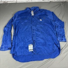 Carhartt FR Shirt Men 3XL Blue Twill Detailed Pockets Relaxed Collar Button Down