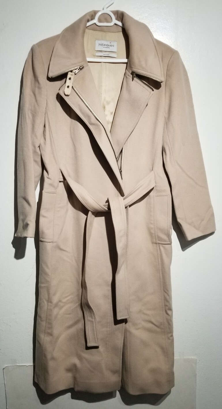 Trench lungo Yves Saint Laurent YSL "Rive Gauche" passerella lana beige taglia 40