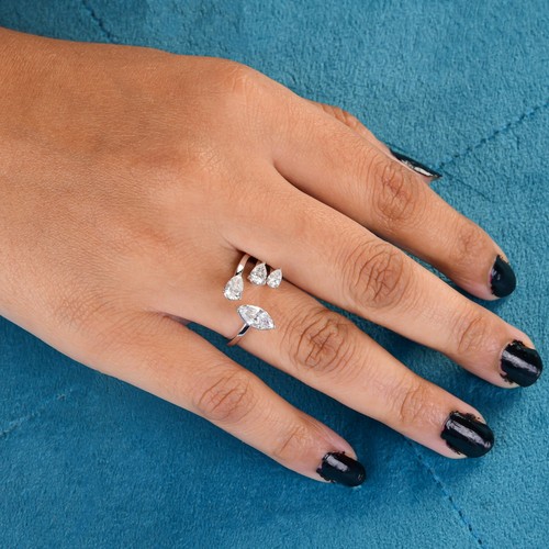 1.18 Ct Natural H/SI Pear Marquise Diamond Cuff Ring 18k White Solid Gold Gift - 第 2/7 張圖片