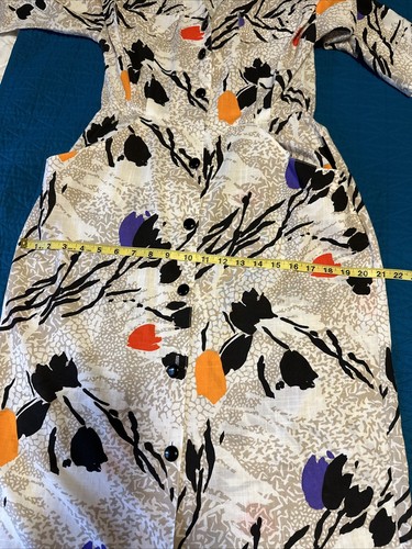 VTG Womens Dress Button Front Abstract Floral Black On White/Tan Color Splash S - Picture 11 of 11