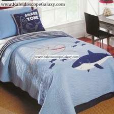 SHARK 8pc FULL QUEEN Quilt  Great White Sharks  SHEETS  Shams Adorable NEW