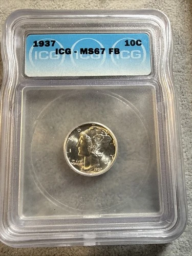 1937 ICG MS67 FSB Mercury Dime. Beautiful Uncirculated 90% Silver Coin! 7780