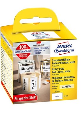 AVERY Zweckform Strapazierfähige Rollenetiketten 57 x 32 mm weiß 400 Etiketten