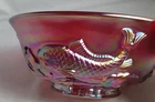 FENTON - IRIDESCENT RUBY RED CARNIVAL "ATLANTIS KOI" FISH BOWL 8 1/2" Wide