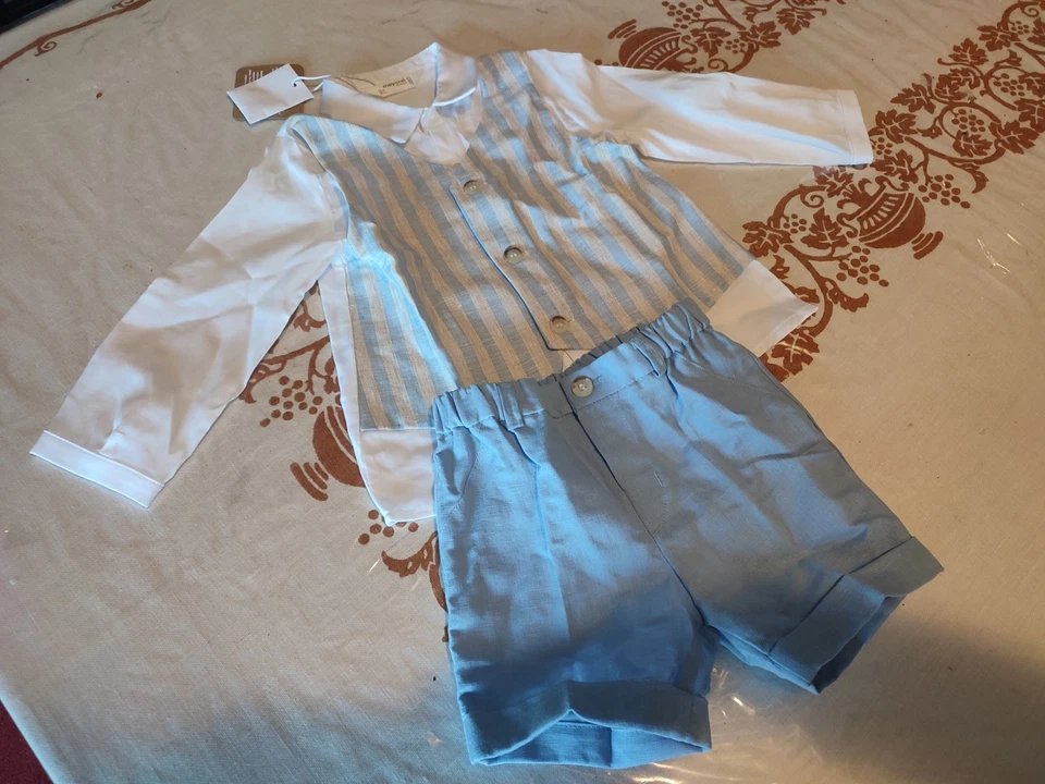 Completo nuovo elegante Bimbo 12 Mesi - 80 Cm. 77% Cotone e 16% Lino. Mayoral - Immagine 2 di 4