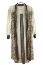 Gimmicks By BKE Large Kimono Boho Cream, Brown , Peach And Blue Floral Print