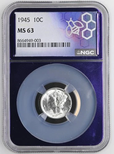 1945 Mercury Dime 10c MS63 NGC TraderBea Purple core