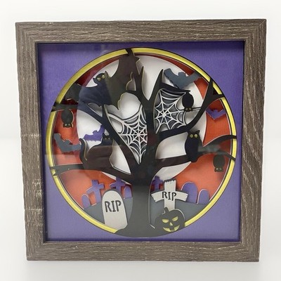 Halloween 3-D Shadow Box Handcrafted Layered Art Wood Frame Glass Front Hanging