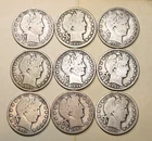 Lot of 9  Coins, Mixed Date/ Mintmarks Barber Half Dollars - Good to VG !!