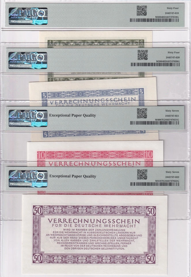 Germany SET 4;1 5 10 50 Reichsmark 1944 P M38 M39 M40 M41 Gem UNC PMG 64 67 EPQ - Image 2 of 4