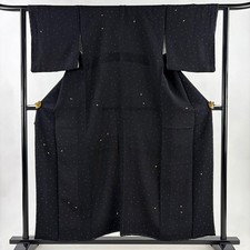 JAPANESE KIMONO FINE PATTERN BLACK 156.5cm 5 ft 2 in PURE SILK FF9811