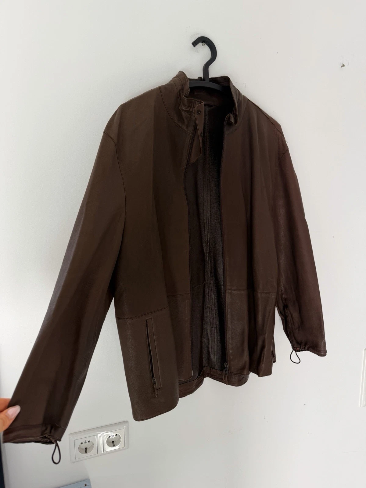 Burberry Prorsum Men's Leather Jacket Brown College Jacket Stand Collar Size 54 Vintage image 3