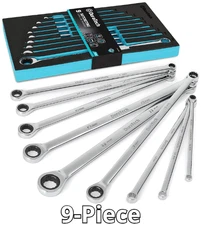 Extra Long Ratcheting Wrench Set, Double Box End Wrench Set, Metric, 9-Piece