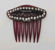 Vintage Faux Torquoise Shell Rhinestone Small Hair Comb Clip Tilco Made In USA
