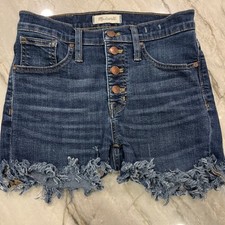 Madewell High-Rise Denim Shorts Skinny Women 26 Button Fly Fringed Hem