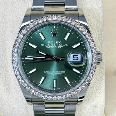 Rolex Datejust 36mm Factory Diamond Bezel Green Dial Oyster